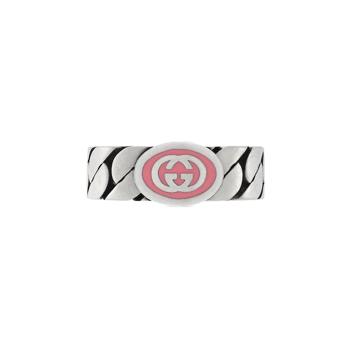 Gucci Gucci Interlocking Sterling Silver Pink Enamel 5mm Ring Size 6.5