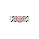 Gucci Sterling Silver Interlocking G Pink Enamel 5mm Ring Size 6.5