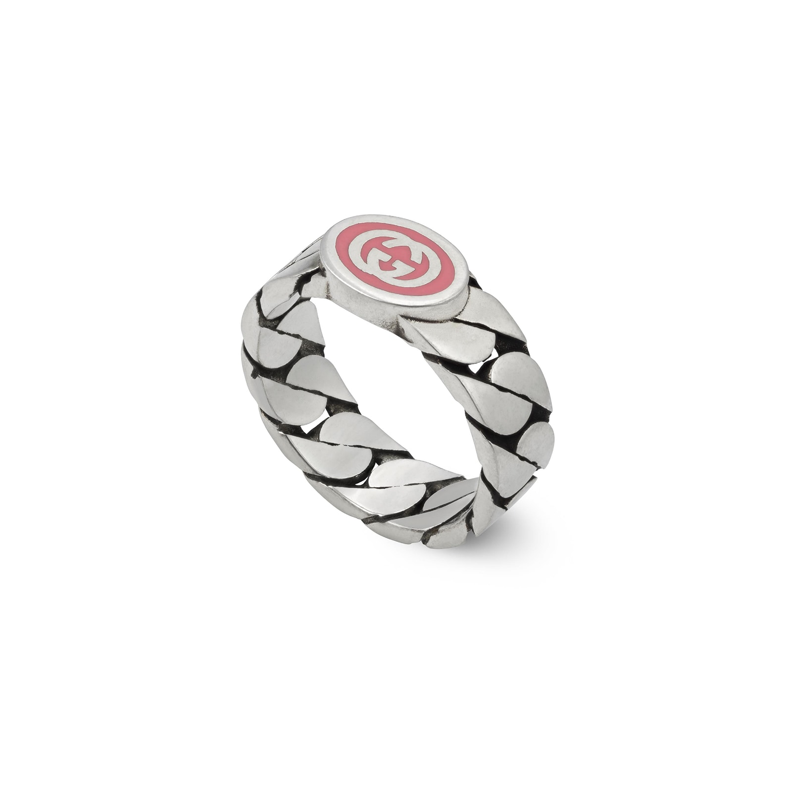 Gucci Gucci Interlocking Sterling Silver Pink Enamel 5mm Ring Size 5.75