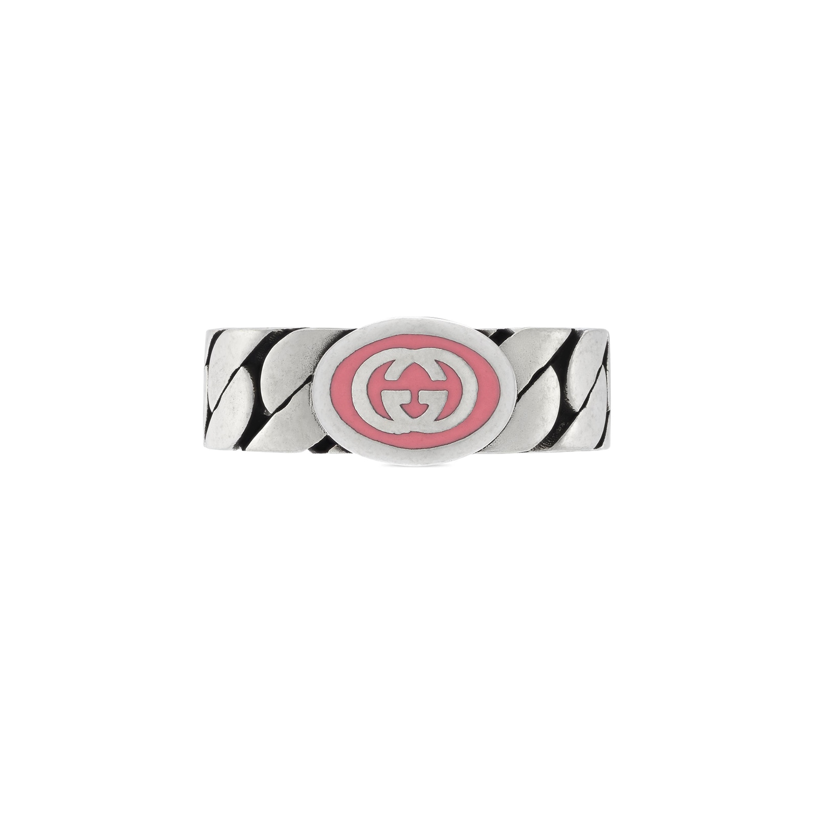 Gucci Gucci Interlocking Sterling Silver Pink Enamel 5mm Ring Size 5.75