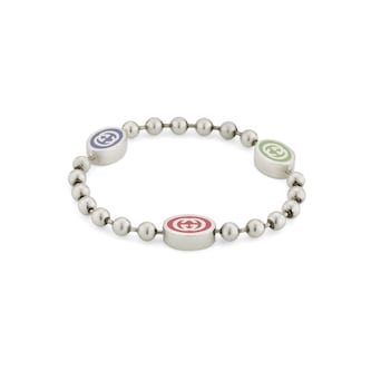 Gucci Gucci Interlocking Sterling Silver Multi-Color Enamel Boule Chain Bracelet