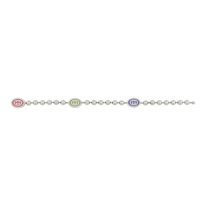 Gucci Gucci Interlocking Sterling Silver Multi-Color Enamel Boule Chain Bracelet