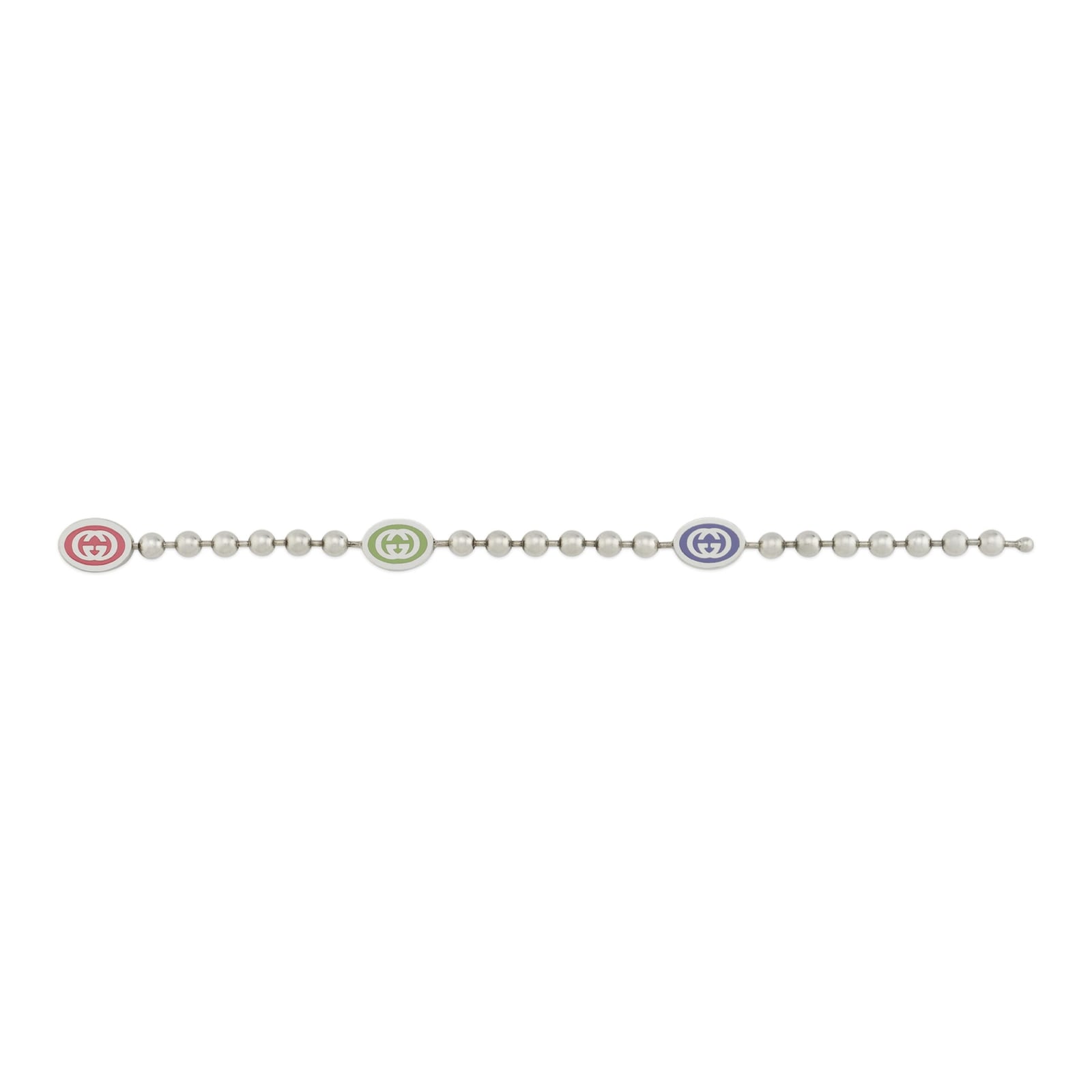 Gucci Gucci Interlocking Sterling Silver Multi-Color Enamel Boule Chain Bracelet