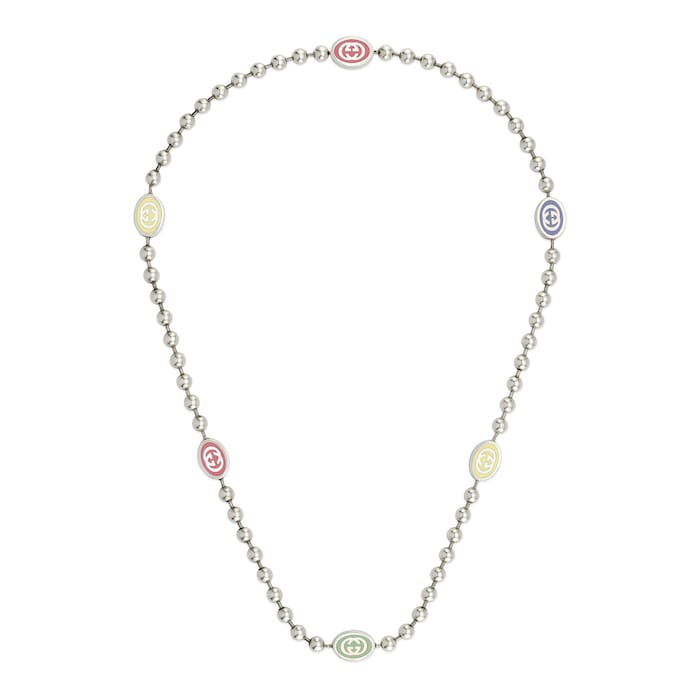 Gucci Gucci Interlocking Sterling Silver Multi-Color Enamel Boule Chain Necklace 20"