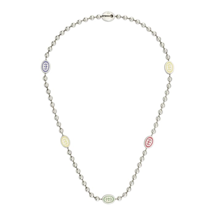 Gucci Gucci Interlocking Sterling Silver Multi-Color Enamel Boule Chain Necklace 20"