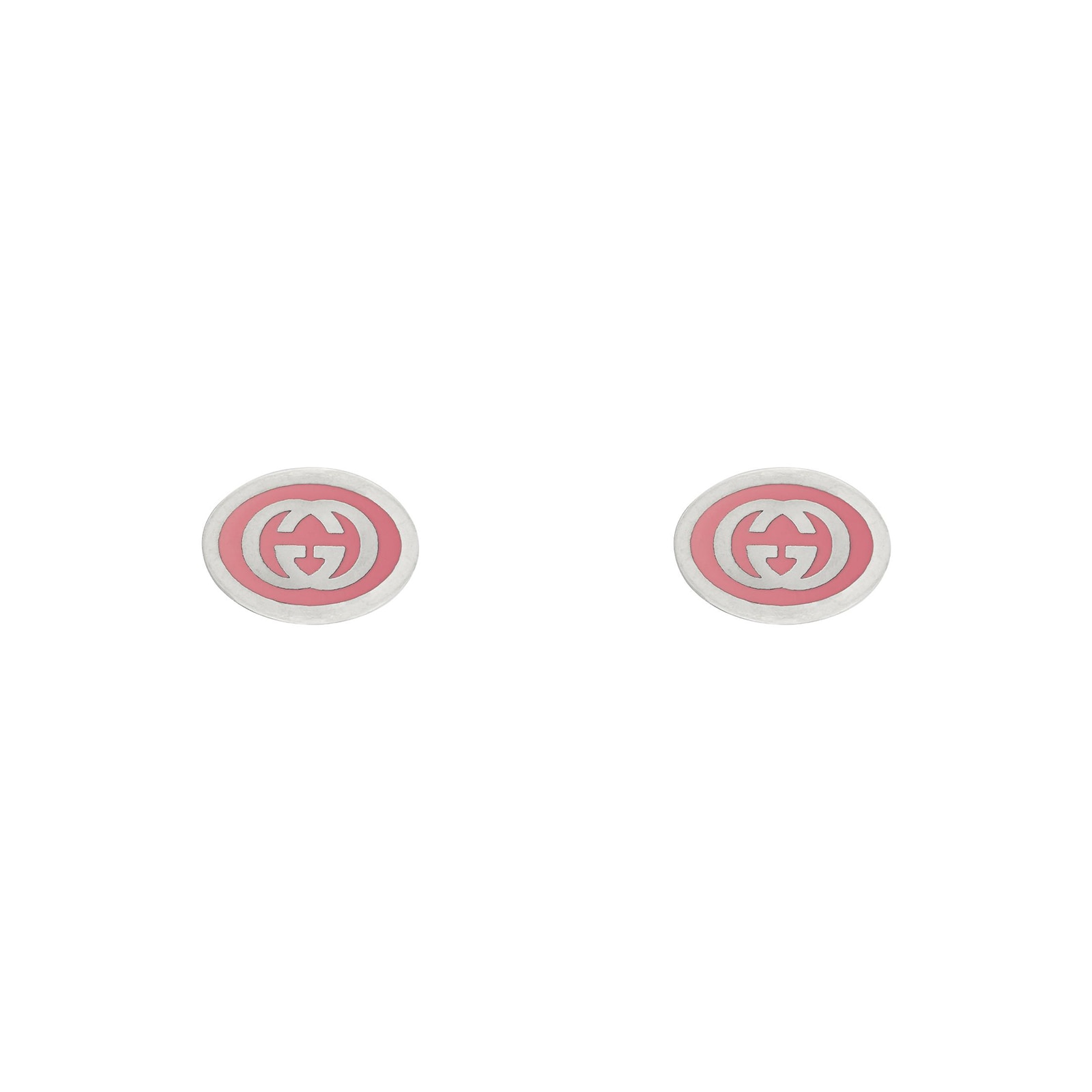 Gucci Gucci Interlocking Sterling Silver Pink Enamel Stud Earrings