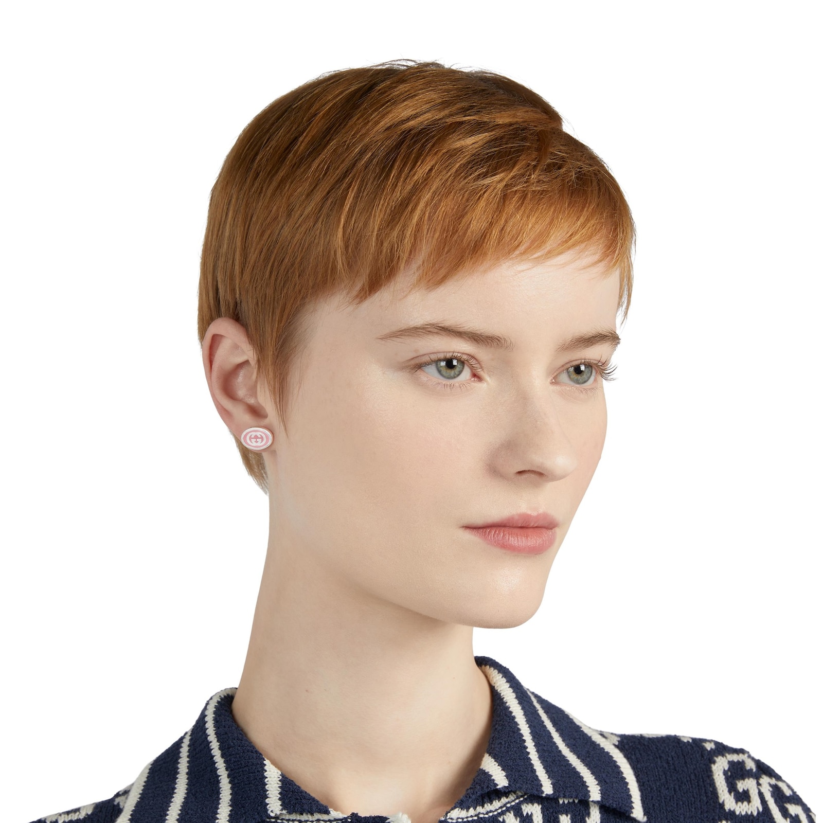 Gucci Gucci Interlocking Sterling Silver Pink Enamel Stud Earrings