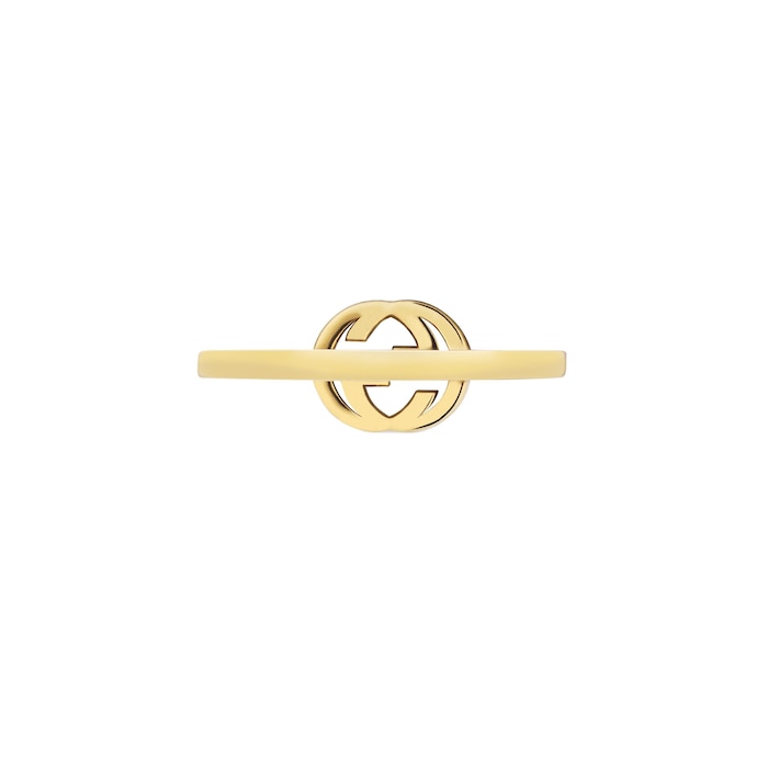 Gucci 18k Yellow Gold 0.12cttw Pave Diamond Interlocking G Ring Size 6.5
