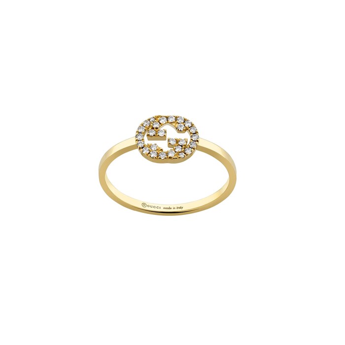 Gucci Gucci Interlocking 18k Yellow Gold 0.12cttw Pave Diamond Ring Size 6.5