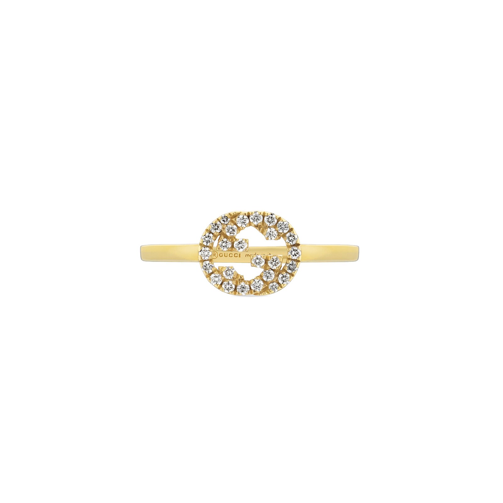 Gucci Interlocking 18k Yellow Gold 0.12cttw Diamond Ring Size 6