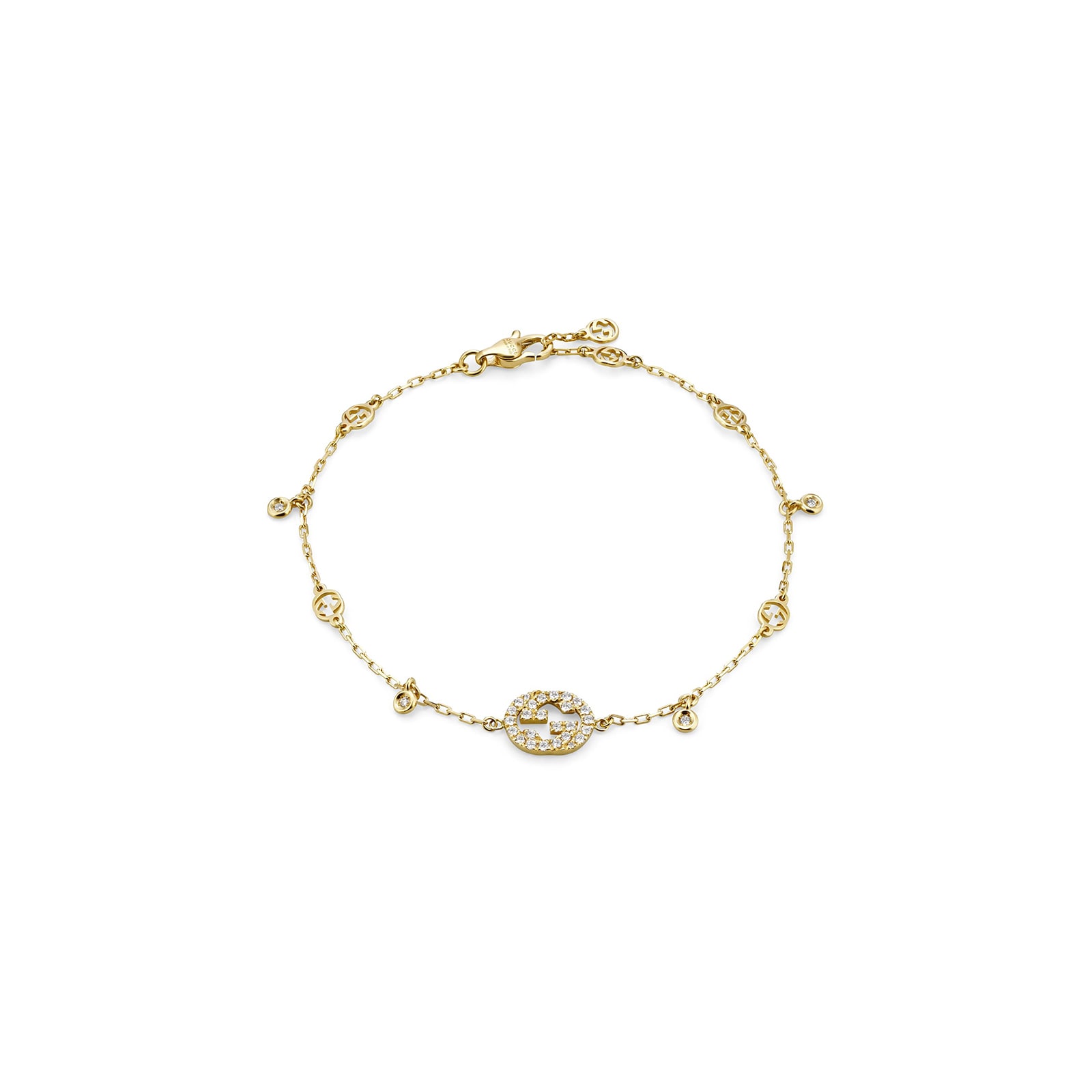 Gucci Gucci Interlocking 18k Yellow Gold 0.20cttw Diamond Bracelet 16cm