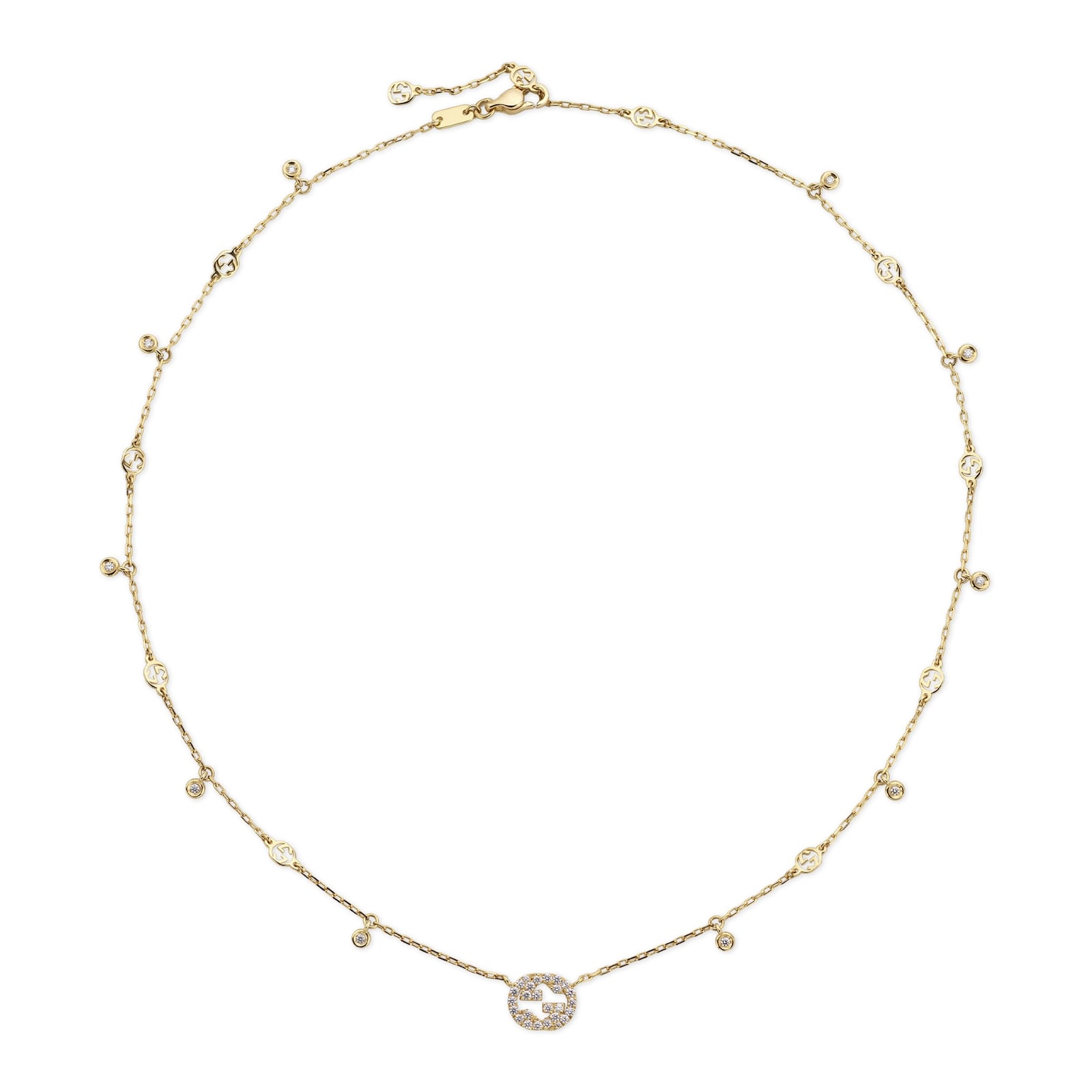Gucci Gucci Interlocking 18k Yellow Gold 0.27cttw Pave Diamond Necklace 16.5"