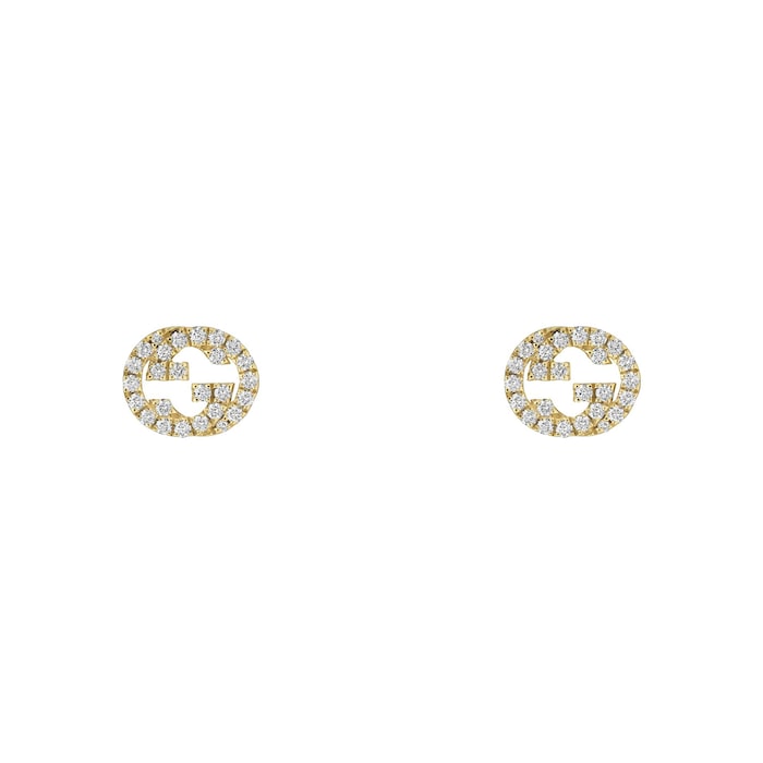 Gucci 18k Yellow Gold 0.38cttw Pave Diamond Interlocking G Stud Earrings