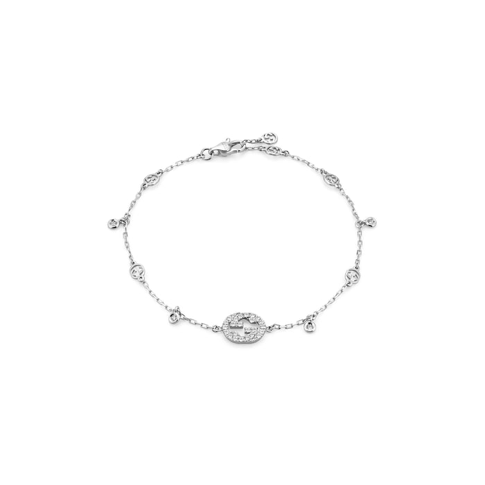 Gucci Gucci Interlocking 18k White Gold 0.20cttw Diamond Bracelet 16cm