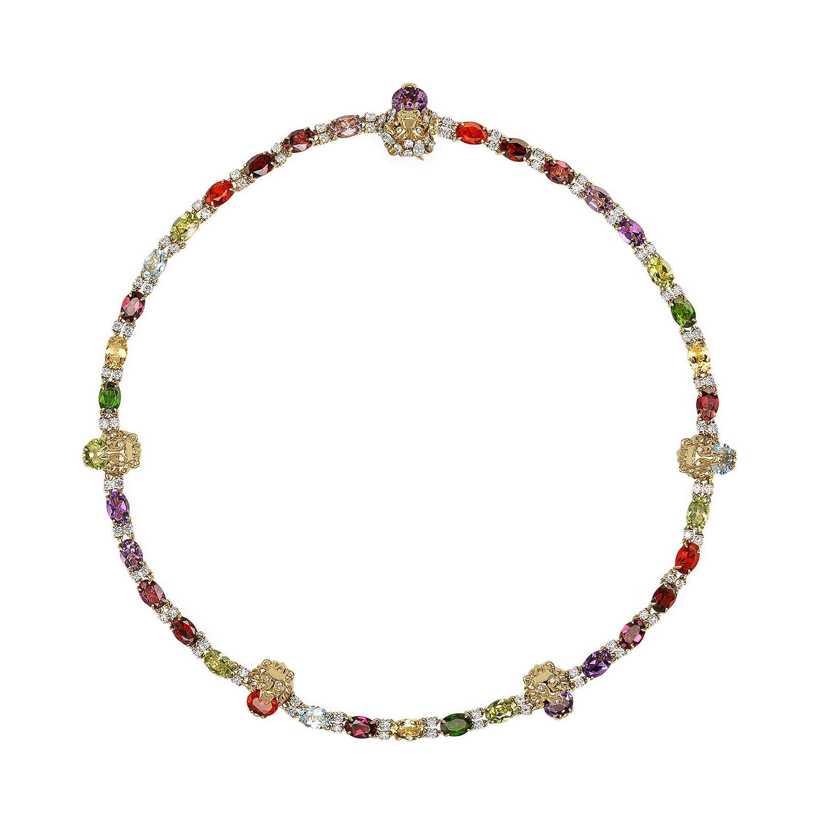 Gucci 18K Yellow Gold Diamond & Multi Gemstone Lion Necklace