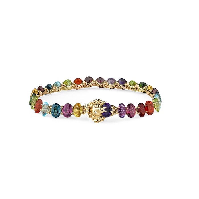 Gucci 18K Yellow Gold Diamond & Multi Gemstone Lion Bracelet