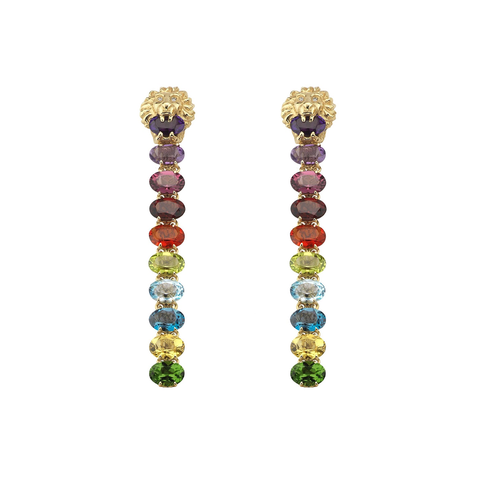 Gucci 18K Yellow Gold Diamond & Multi Stone Lion Drop Earrings