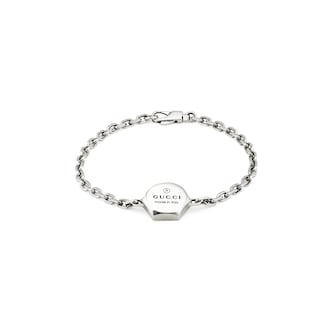 Gucci Trademark Sterling Silver Logo Charm Bracelet - Size Small