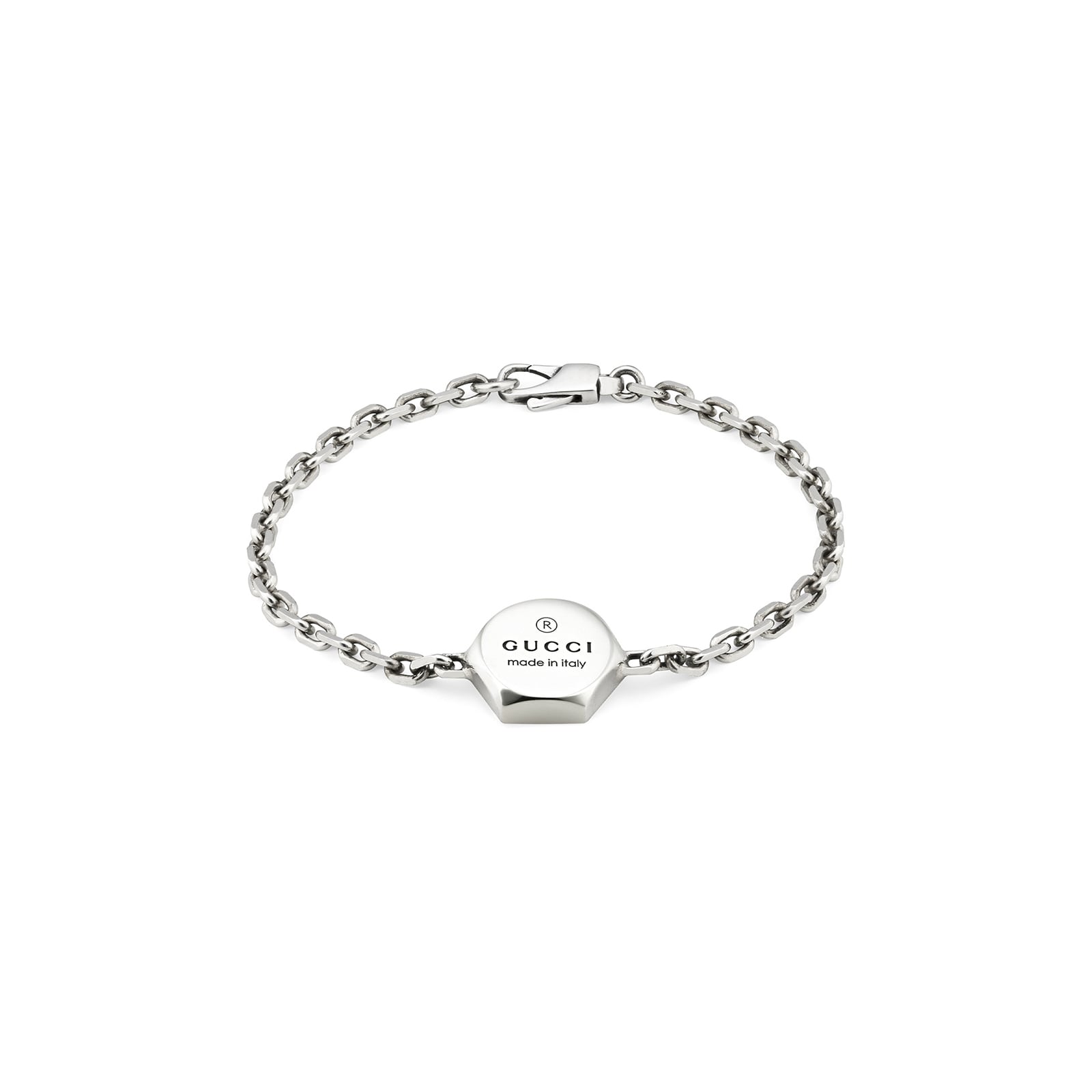 Gucci Trademark Sterling Silver Logo Charm Bracelet - Size Small