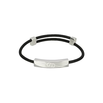Gucci Gucci Tag Sterling Silver & Black Leather Bracelet Gucci Gucci Tag Sterling Silver & Black Leather Bracelet
