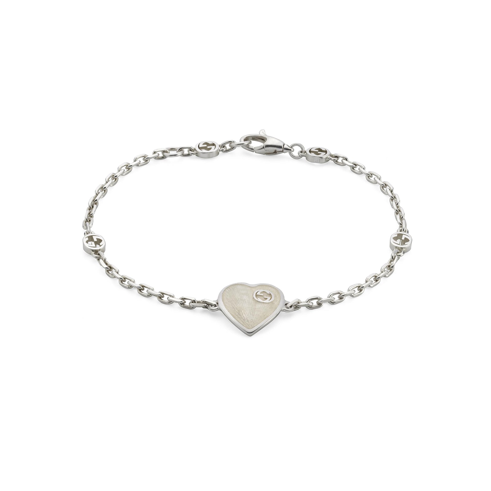 Gucci Sterling Silver Gucci Heart Enamel Bracelet - Size Medium