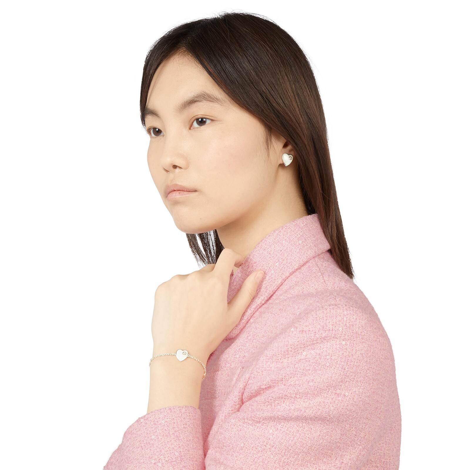 Gucci Sterling Silver Gucci Heart Enamel Bracelet - Size Medium