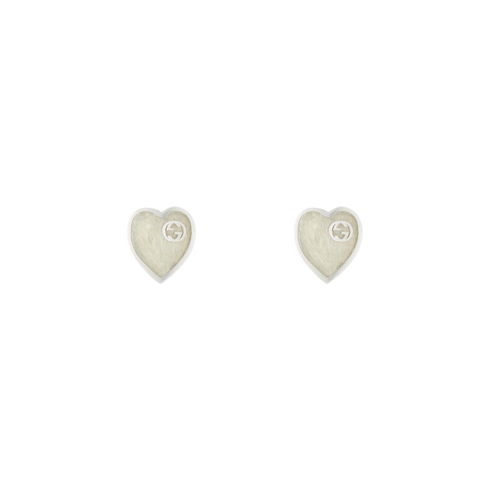 Gucci Gucci Heart Sterling Silver & White Enamel Stud Earrings
