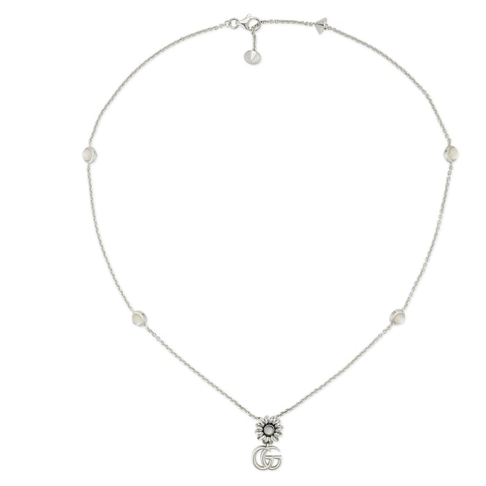 Gucci GG Marmont Sterling Silver & Mother Of Pearl Double G Flower Necklace