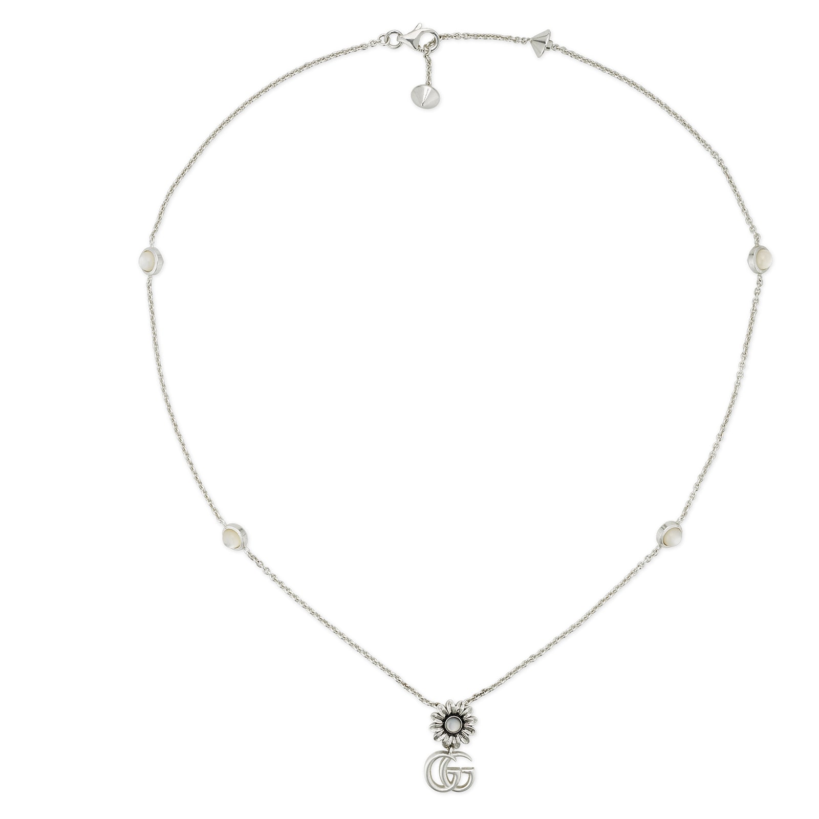 Gucci GG Marmont Sterling Silver & Mother Of Pearl Double G Flower Necklace Gucci GG Marmont Sterling Silver & Mother Of Pearl Double G Flower Necklace