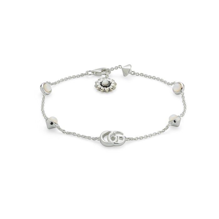 Gucci Sterling Silver GG Marmont Mother Of Peal Double G Bracelet  - Size Medium