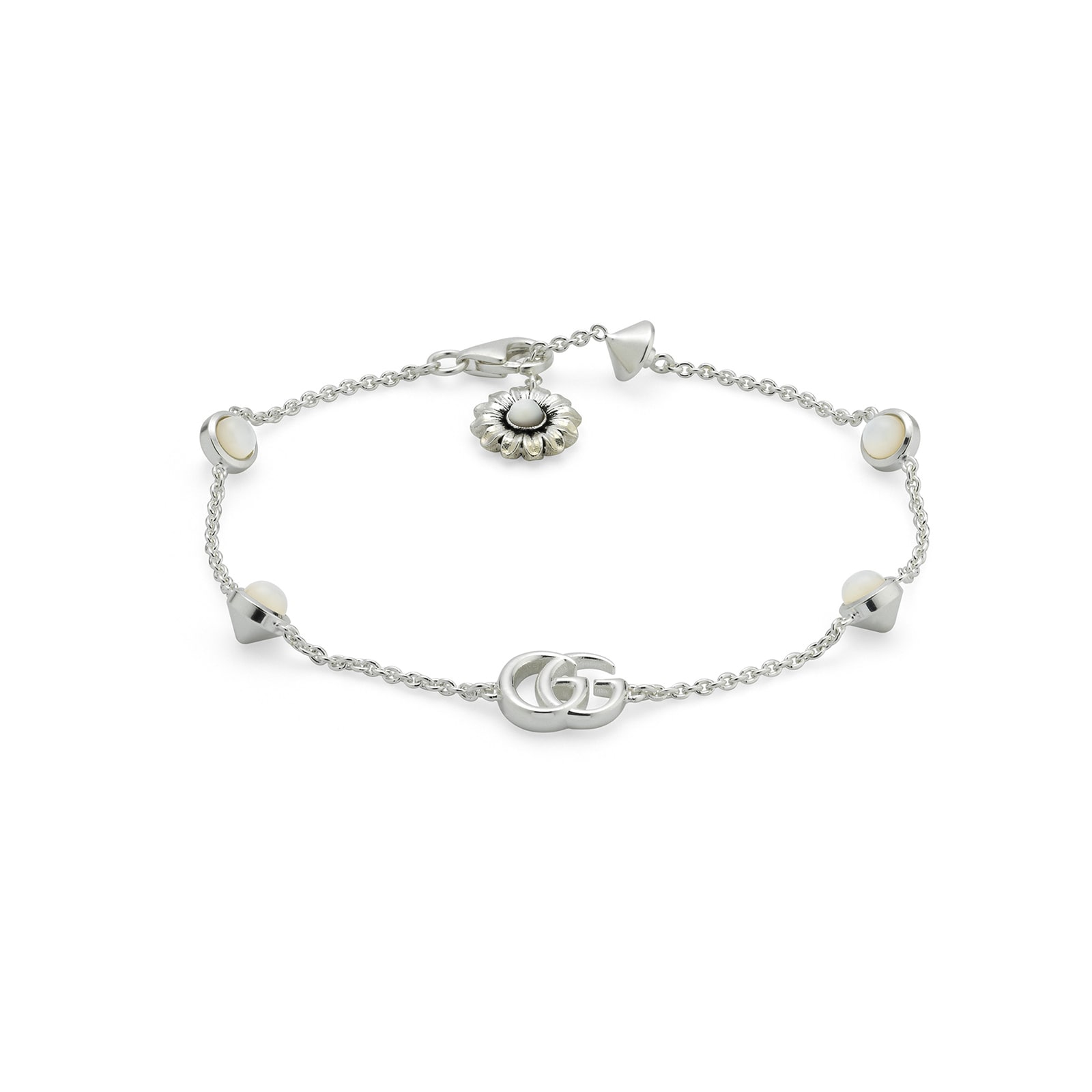 Gucci Sterling Silver GG Marmont Mother Of Peal Double G Bracelet  - Size Medium Gucci Sterling Silver GG Marmont Mother Of Peal Double G Bracelet  - Size Medium