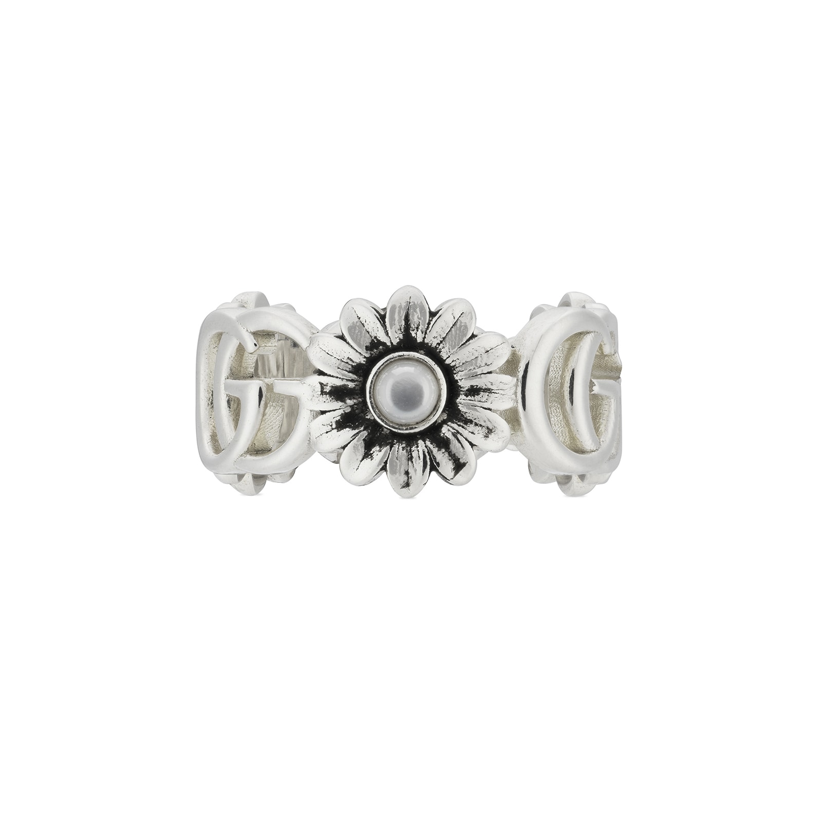 Gucci GG Marmont Sterling Silver & Mother Of Pearl Flower Ring - Size 6.5 Gucci GG Marmont Sterling Silver & Mother Of Pearl Flower Ring - Size 6.5