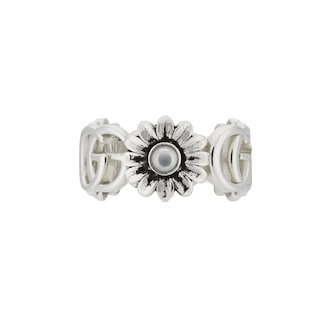 Gucci GG Marmont Sterling Silver & Mother Of Pearl Flower Ring - Size 6.5