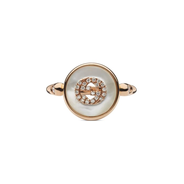 Gucci Gucci Interlocking 18ct Rose Gold Mother of Pearl & 0.08ct Diamond Ring