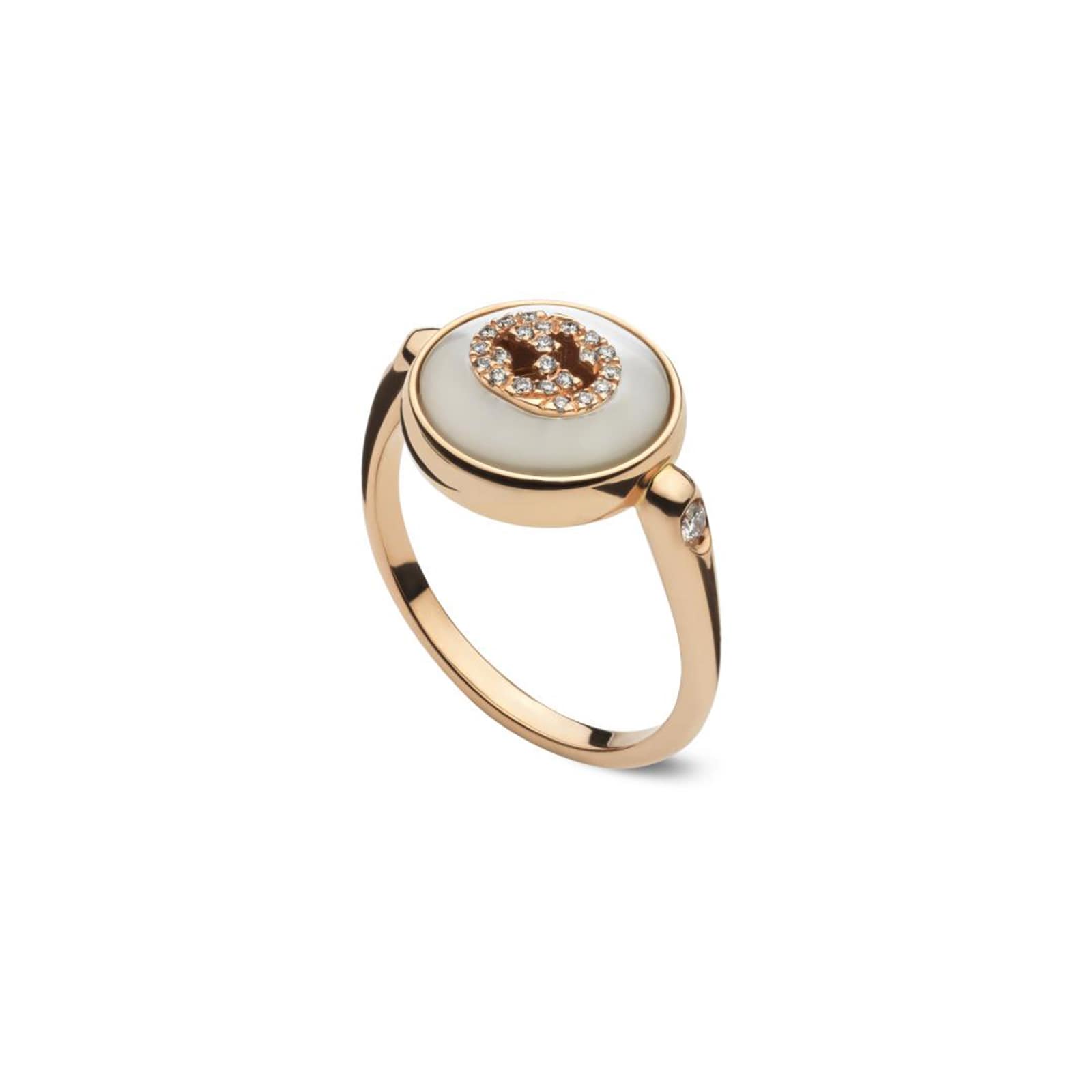 Gucci Gucci Interlocking 18ct Rose Gold Mother of Pearl & 0.08ct Diamond Ring Gucci Gucci Interlocking 18ct Rose Gold Mother of Pearl & 0.08ct Diamond Ring