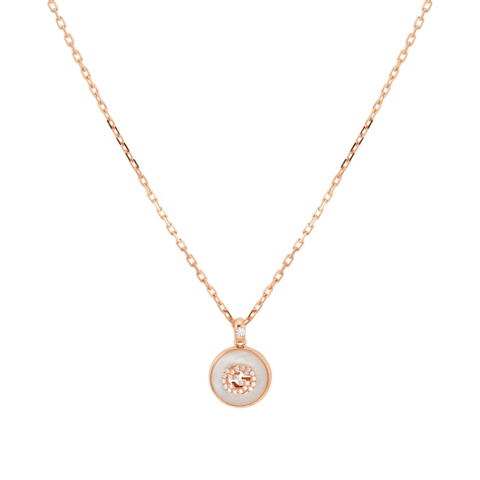 GUCCI Gucci Interlocking 18K Rose Gold Diamond & Mother Of Pearl Necklace