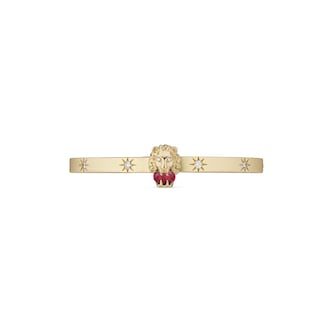 Gucci 18K Yellow Gold Lion Head Diamond & Tourmaline Bracelet