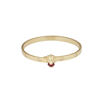 Gucci 18K Yellow Gold Lion Head Diamond & Tourmaline Bracelet