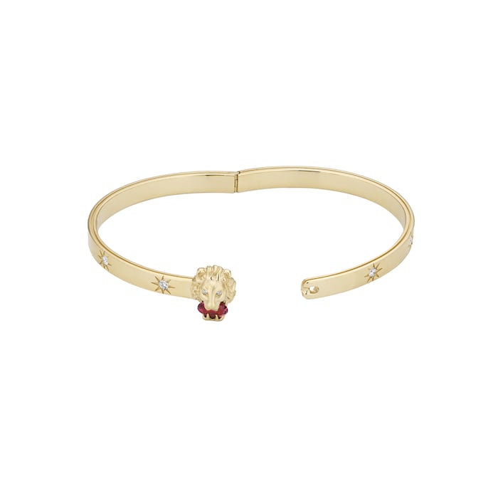 Gucci 18K Yellow Gold Lion Head Diamond & Tourmaline Bracelet