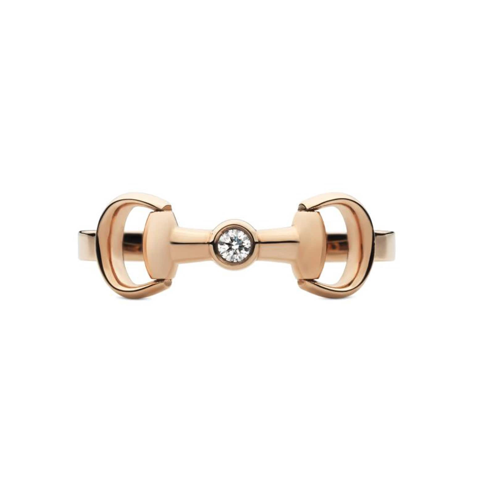 Horsebit 18ct Rose Gold 0.02ct Diamond Ring - Ring Size O