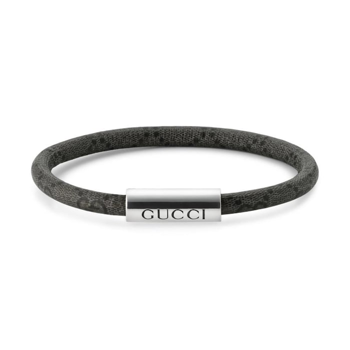 Gucci Trademark Sterling Silver & Black Canvas Bracelet - Size 18