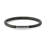 Gucci Trademark Sterling Silver & Black Canvas Bracelet - Size 18