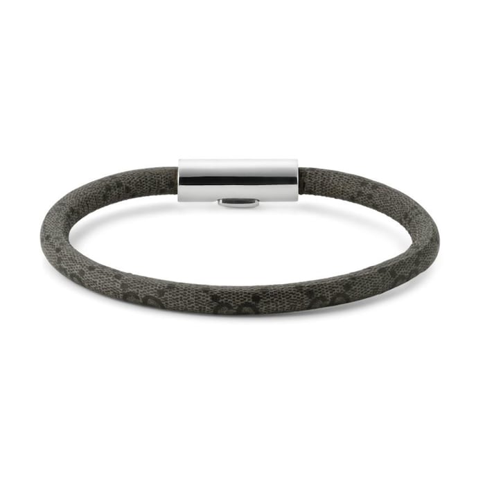 Gucci Trademark Sterling Silver & Black Canvas Bracelet - Size 18