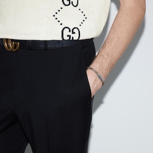 Gucci Trademark Sterling Silver & Beige Canvas Bracelet - Size 17