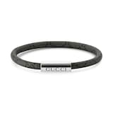 Gucci Trademark Sterling Silver & Black Canvas Bracelet - Size 17