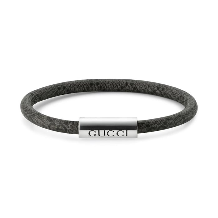 Gucci Trademark Sterling Silver & Black Canvas Bracelet - Size 19