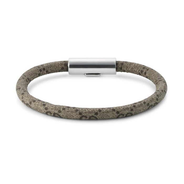 Gucci Trademark Sterling Silver & Beige Canvas Bracelet - Size 18