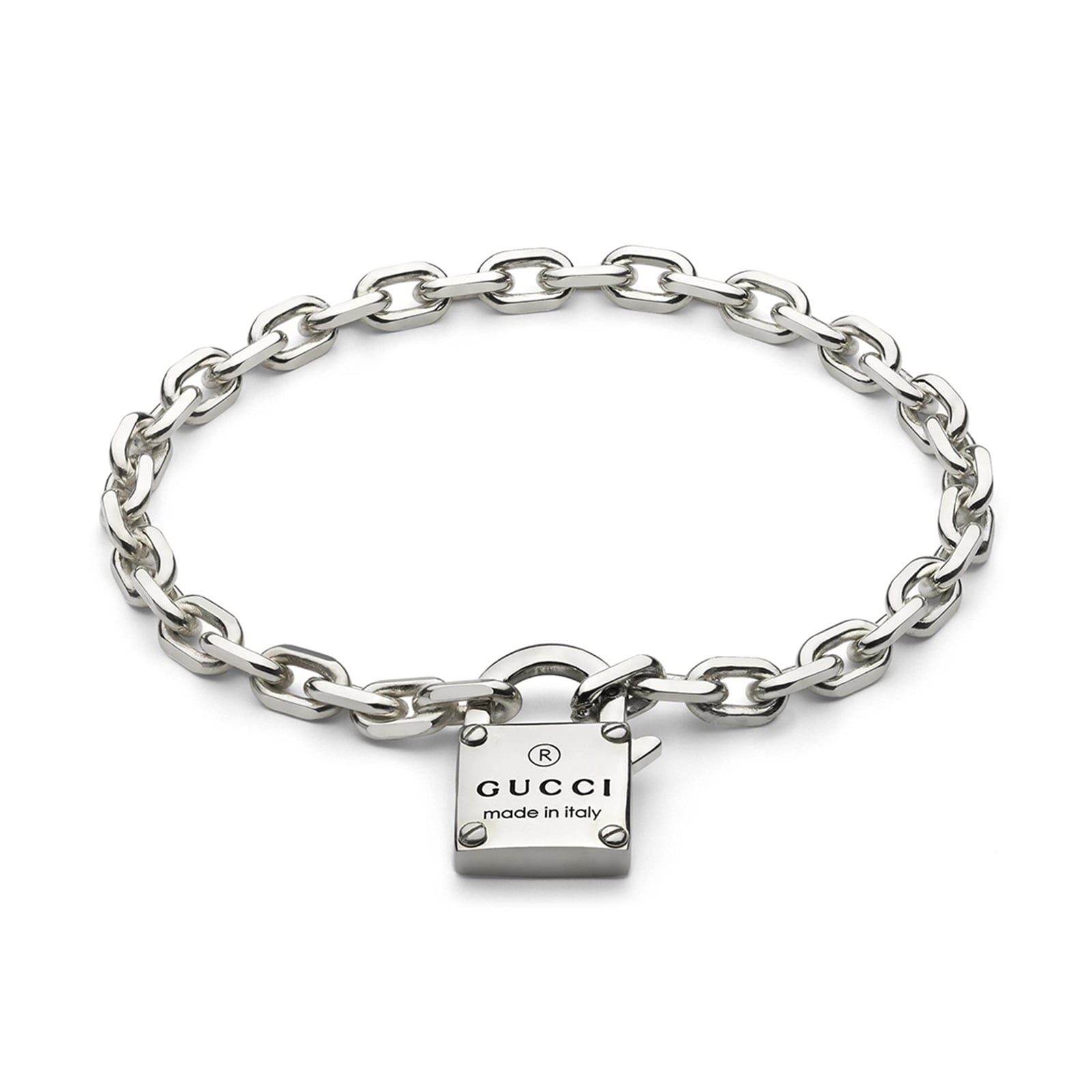 Gucci Trademark Sterling Silver Padlock Bracelet - Size 17