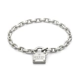 Gucci Trademark Sterling Silver Padlock Bracelet - Size 17