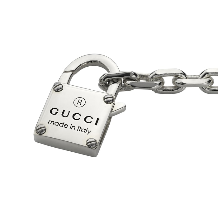 Gucci Trademark Sterling Silver Padlock Bracelet - Size 17